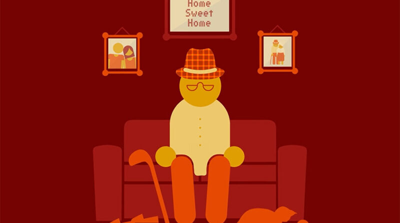Illustration of an elderly man at home